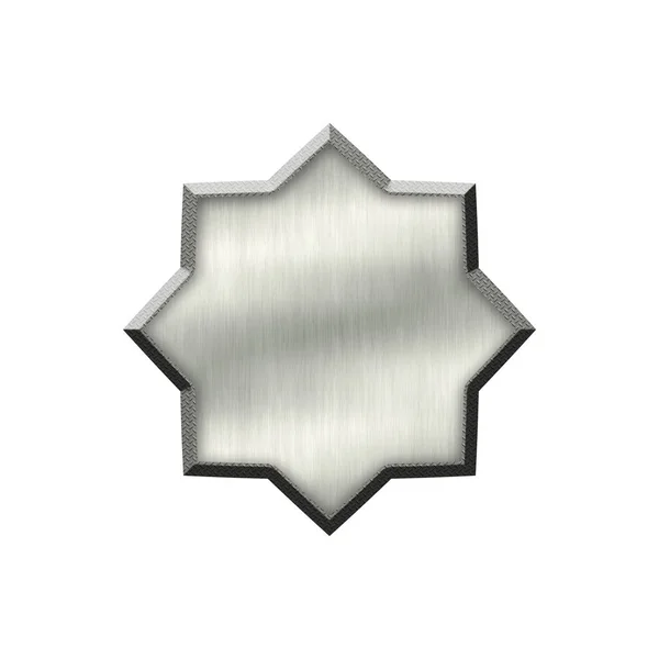 Distintivo Metálico Com Borda Metálica Forma Octagram Isolado Sobre Fundo — Fotografia de Stock