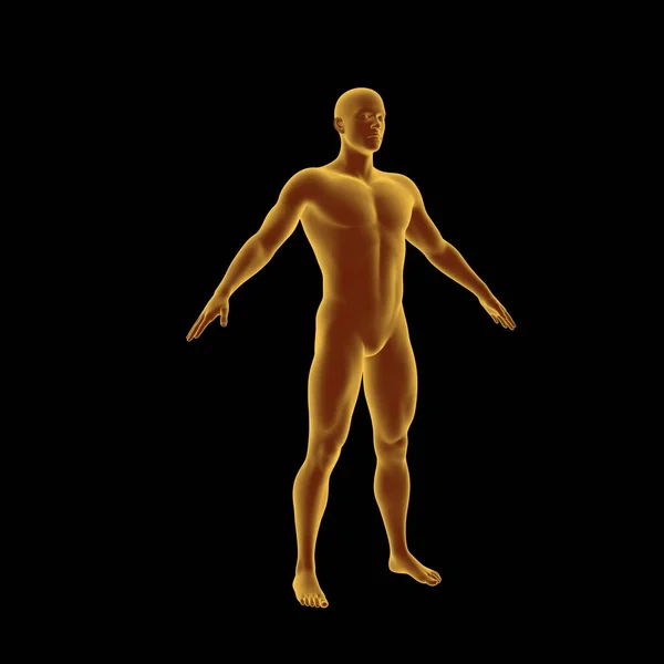立ってる男 暗い背景に隔離された 3Dレンダリングイラスト 輝度効果 — ストック写真