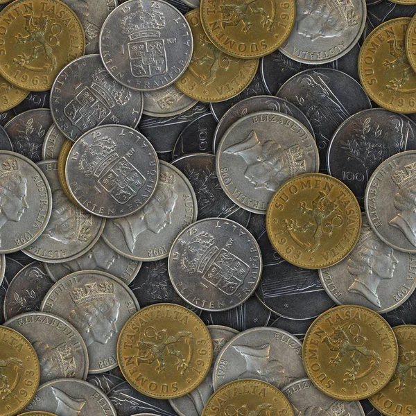 Fondo Diferentes Monedas Patrón Sin Costura —  Fotos de Stock