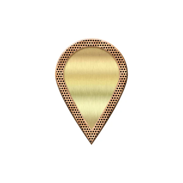 Crachá Dourado Com Borda Metálica Forma Marcador Mapa Textura Ponto — Fotografia de Stock
