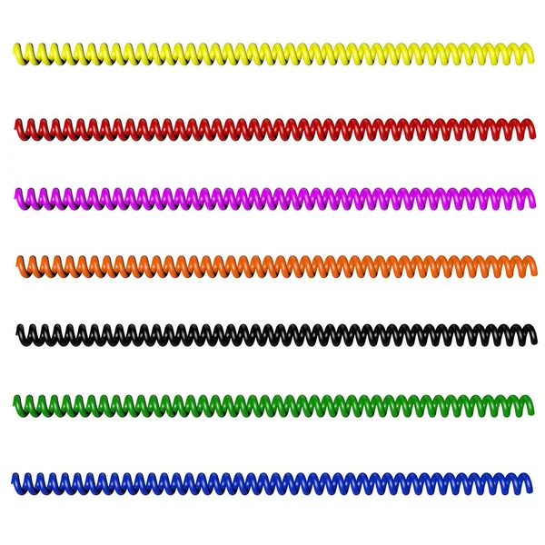 Barevné Spirálové Telefonní Kabely Izolované Bílém Pozadí Obrázek Vykreslování — Stock fotografie