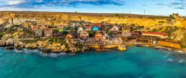 Il-Mellieha, Malta - Panoramic view of the famous Popeye Village clipart