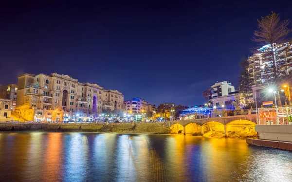 Malta- Colorful lights of the beautiful Balluta Bay by night