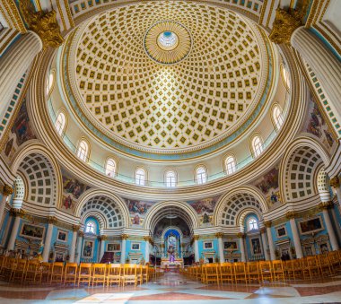 Mosta kubbe Mosta, Malta panoramik iç vurdu. Kilise, varsayım, Avrupa'nın üçüncü büyük kilise Rotunda Mosta bilinen Meryem