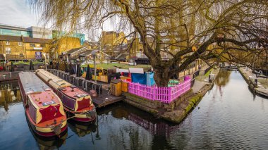 Lodon, England - The world famous Camden Lock Market with moorin clipart