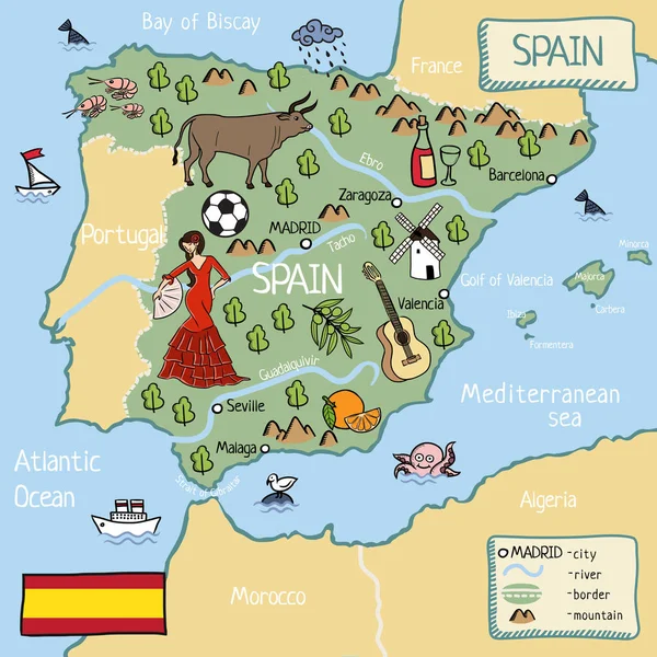 Cartoon mapa de Espanha — Vetor de Stock