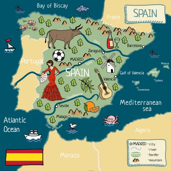 Carte de bande dessinée de Espagne — Image vectorielle
