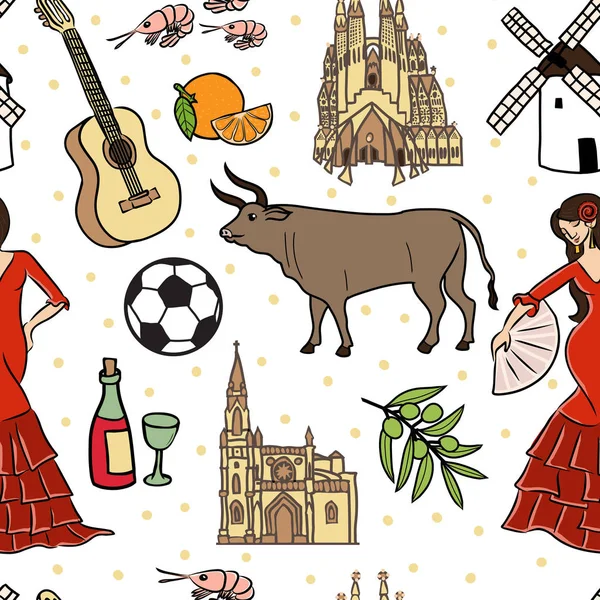 Espagne symboles motif sans couture — Image vectorielle