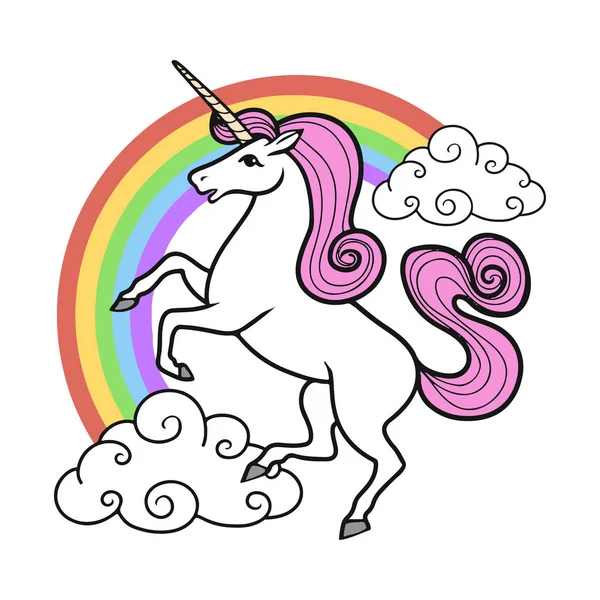 Unicorn Met Wolken Regenboog — Stockvector