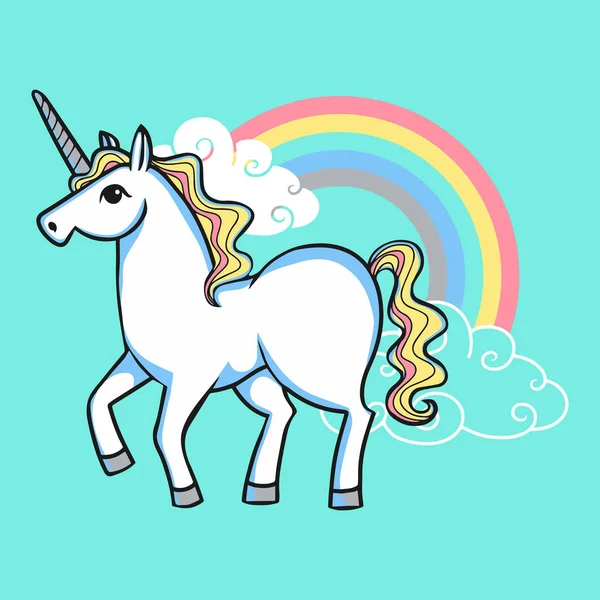 Unicorno Con Nuvole Arcobaleno — Vettoriale Stock