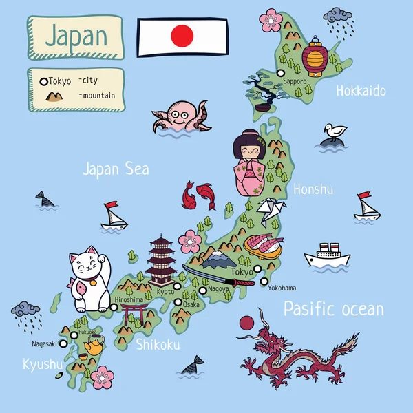 Cartoon Kaart Van Japan — Stockvector