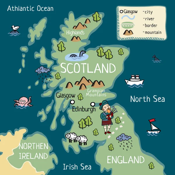 Carte Bande Dessinée Écosse — Image vectorielle