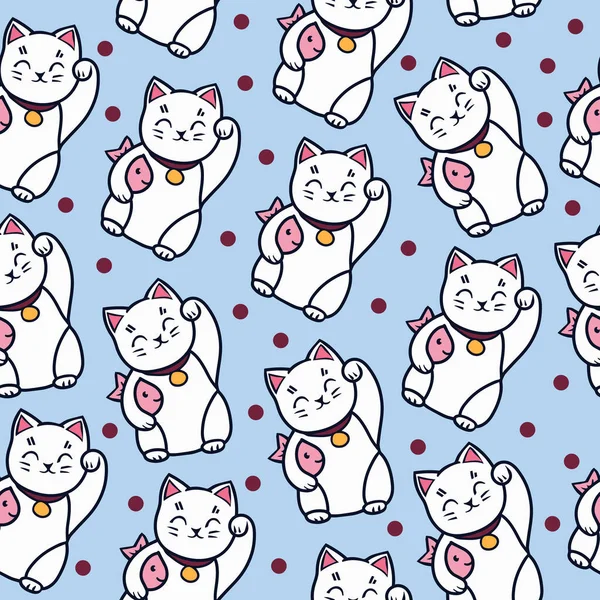 Maneki Neko Kat Met Vis Naadloze Patroon — Stockvector