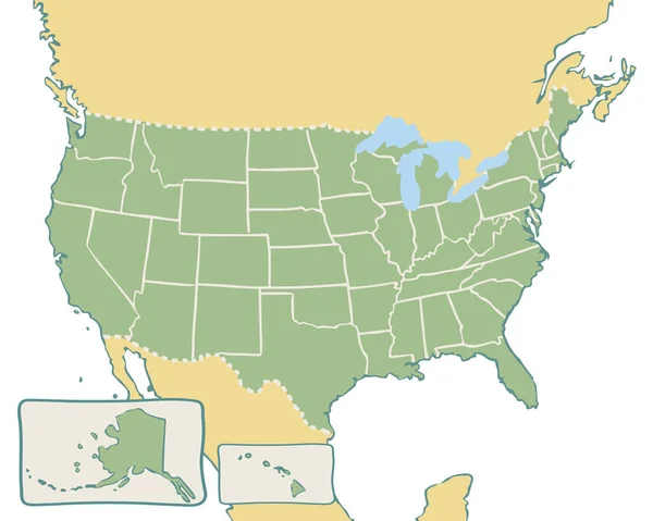 Cartone Animato Mappa Stati Uniti — Vettoriale Stock