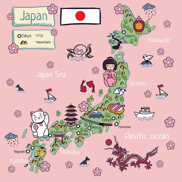 Mapa Dibujos Animados Japón — Archivo Imágenes Vectoriales