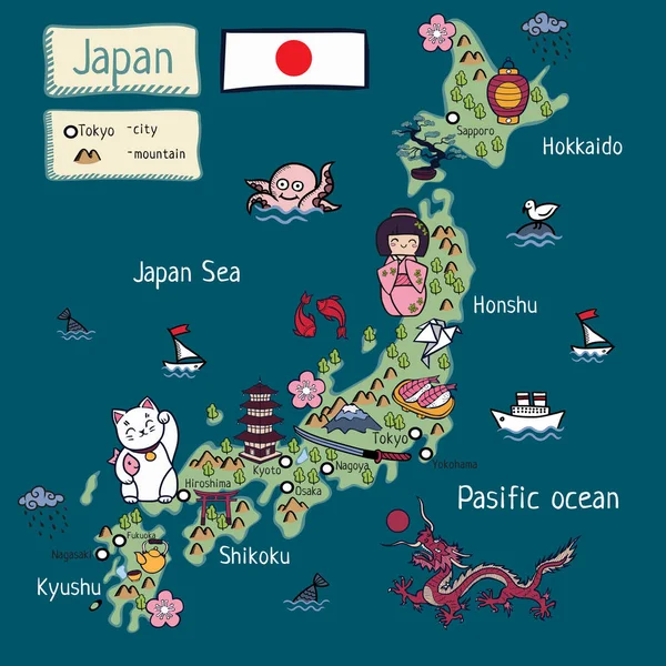 Cartoon Map Japan — Stock Vector