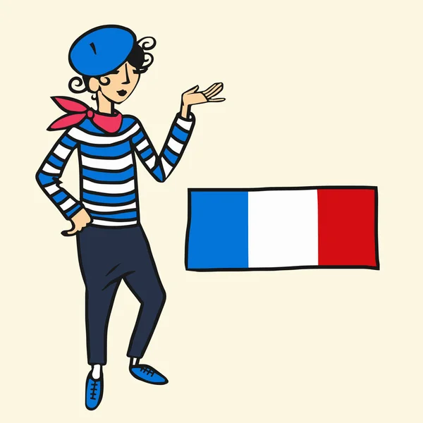 Franse Man Met Vlag Van Frankrijk — Stockvector