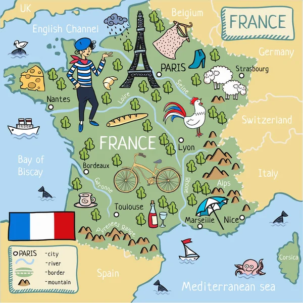 Cartone Animato Mappa Francia — Vettoriale Stock