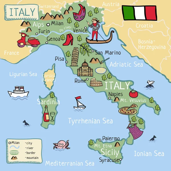 Cartoon Mapa Itália — Vetor de Stock