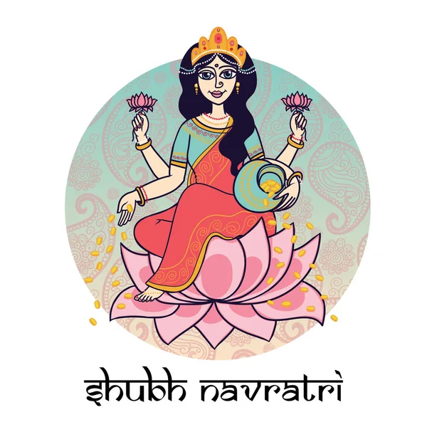 Διάνυσμα Κινουμένων Σχεδίων Ινδική Θεά Lakshmi Κάθεται Στο Lotus Ποτ — Διανυσματικό Αρχείο