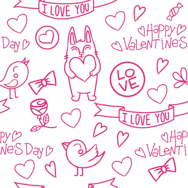 Cartoon Vector Seamless Pattern Happy Valentine Day — Stock Vector