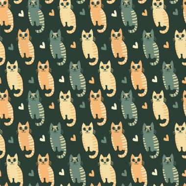 renkli yavru kedi ve kalpleri ile Seamless Modeli