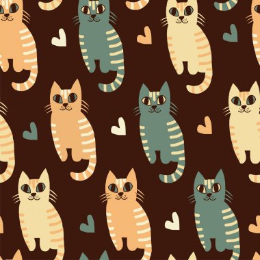renkli yavru kedi ve kalpleri ile Seamless Modeli