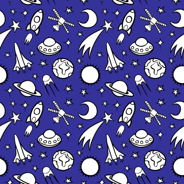 Cartoon doodle space seamless pattern background.
