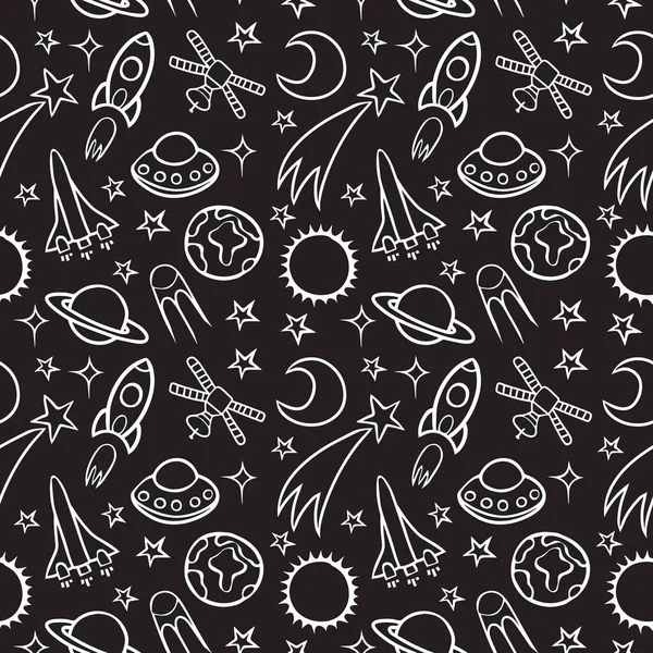Cartoon doodle space seamless pattern background.