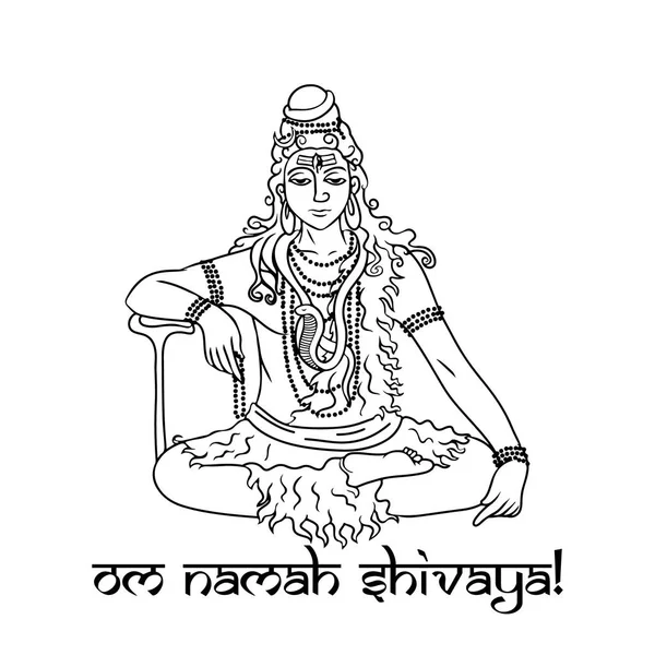 Dibujos Animados Garabato Señor Shiva Sentado Meditación — Vector de stock