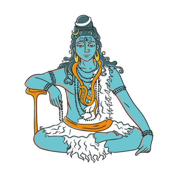 Çizgi Film Lord Shiva Meditasyon Oturan Doodle — Stok Vektör