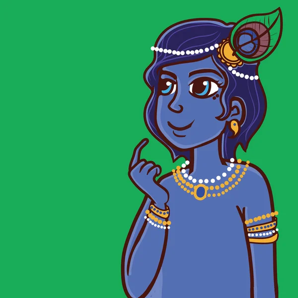 Vettoriale Signore Dei Cartoni Animati Krishna Sfondo Verde — Vettoriale Stock