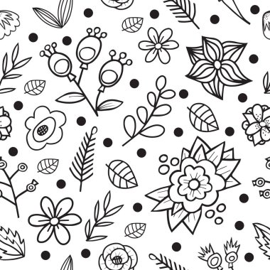 Vektör karikatür çiçek öğe ile seamless modeli. Yazdırma Tekstil veya kağıt için. 