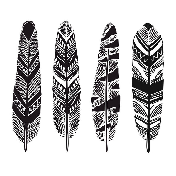 Cartoon  feathers with decorative ornate