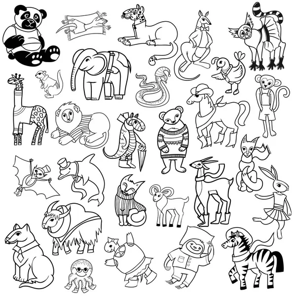 Desenho Animado Doodle Animais Grande Conjunto — Vetor de Stock