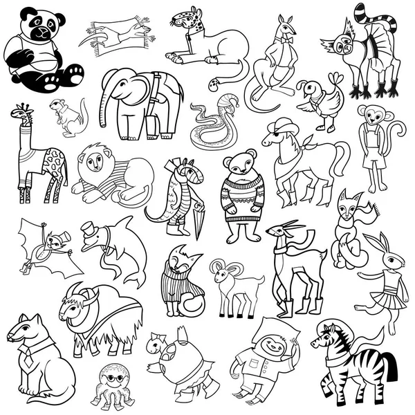 Cartoon Doodle Dieren Grote Reeks — Stockvector