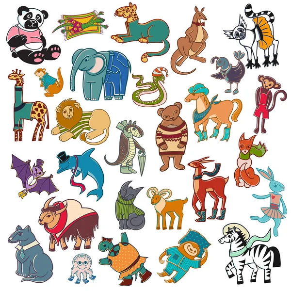 Desenho Animado Doodle Animais Grande Conjunto — Vetor de Stock