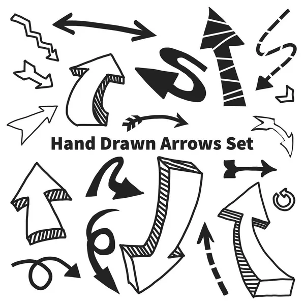 Set Vettore Frecce Disegnate Mano Bianco Nero — Vettoriale Stock