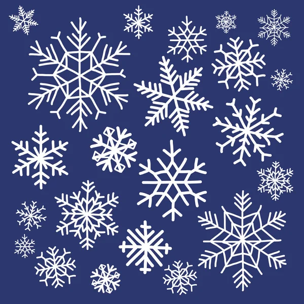 Vector Hand Drawn Isolated Snowflakes Dark Blue Background — Stock Vector