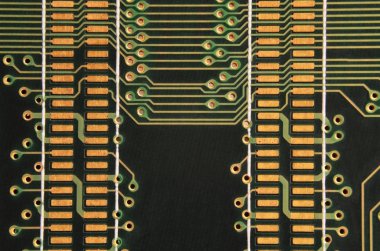 Devre kartı yakın çekim. Soyut teknolojik altyapı