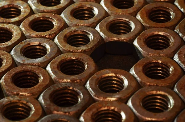 Closeup Pile Rusty Nuts Stock Image