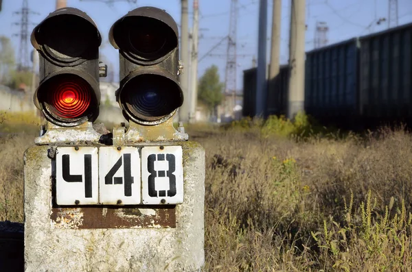 鉄道風景 背景が鉄道の鉄道信号機 — ストック写真