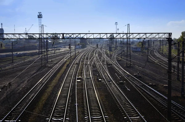 Demiryolu Manzara Boş Demiryolu Parça Zaman Sabah Işık — Stok fotoğraf