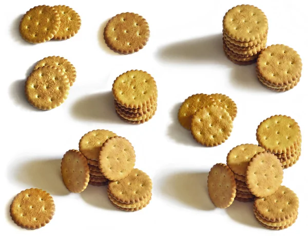 Kulaté Solené Cracker Izolovaných Bílém Pozadí — Stock fotografie