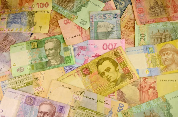 Πολλά Νομοσχέδια Ουκρανικά Χρήματα Από Διάφορες Μετονομασίες Και Χρώματα Ουκρανικά — Φωτογραφία Αρχείου