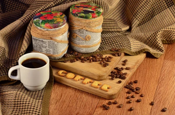Text složený z sušenky a šálek kávy — Stock fotografie