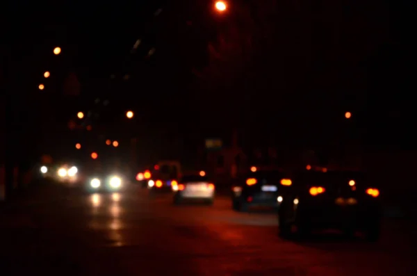 Luces Nocturnas Gran Ciudad Borrosa Avenida Nocturna Con Semáforos Bokeh —  Fotos de Stock