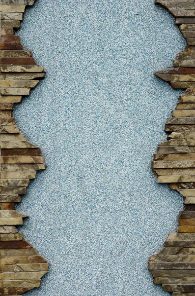 Plastered Treated Blue Concrete Wall Beautiful Frame Flat Rectangular Stones — Stock Photo, Image