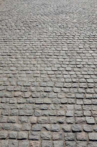 A large area, laid out of paving stone in perspective. Detailed photo of paving stones in the sidewalk avenue close-up