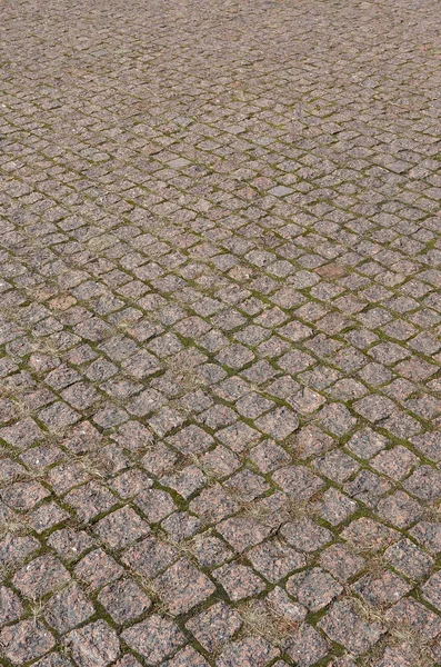 A large area, laid out of paving stone in perspective. Detailed photo of paving stones in the sidewalk avenue close-up